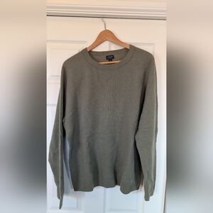 100% Cashmere! J. Crew Olive Green Waffle-Knit Crewneck Sweater